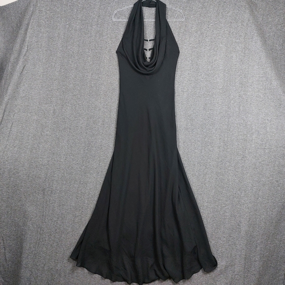 SEASONS DESIGN INC WOMENS BLACK Y2K LOW CUT HALTER FORMAL EVENING DRESS SZ L - Picture 1 of 15